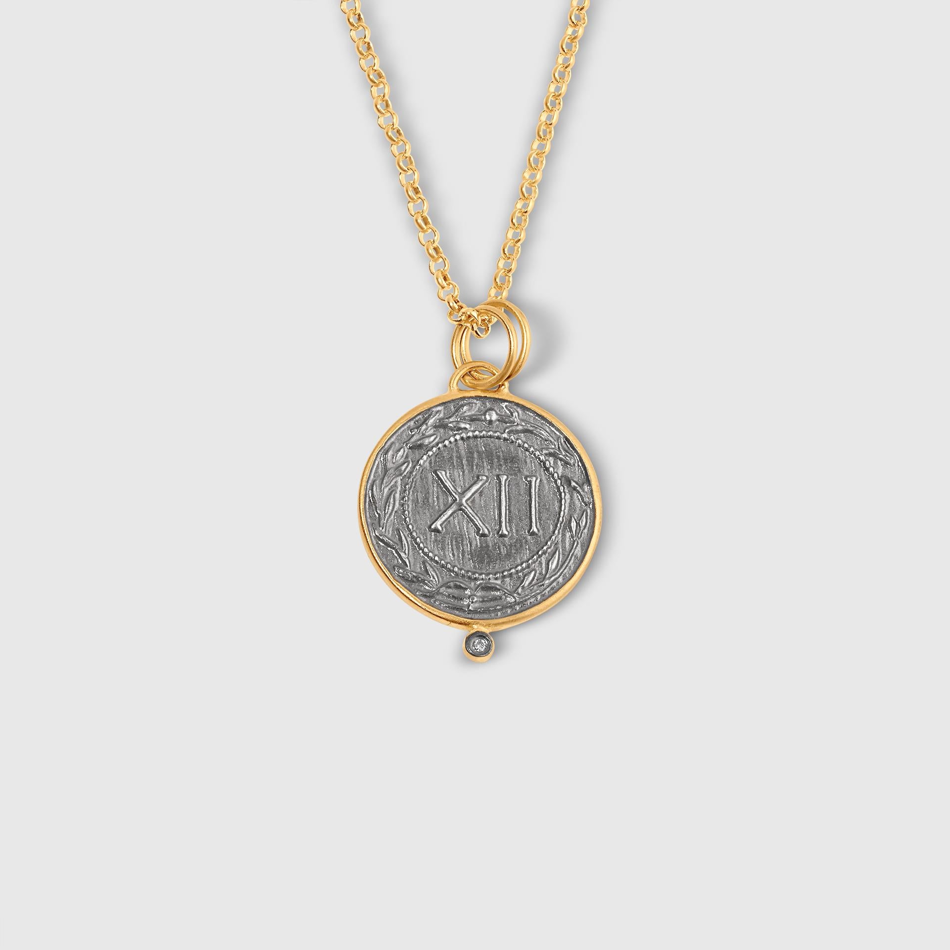 Silber Pompei XII Münzereplica mit Diamant 24kt Gold & Silber von Kurtulan (Byzantinisch) im Angebot