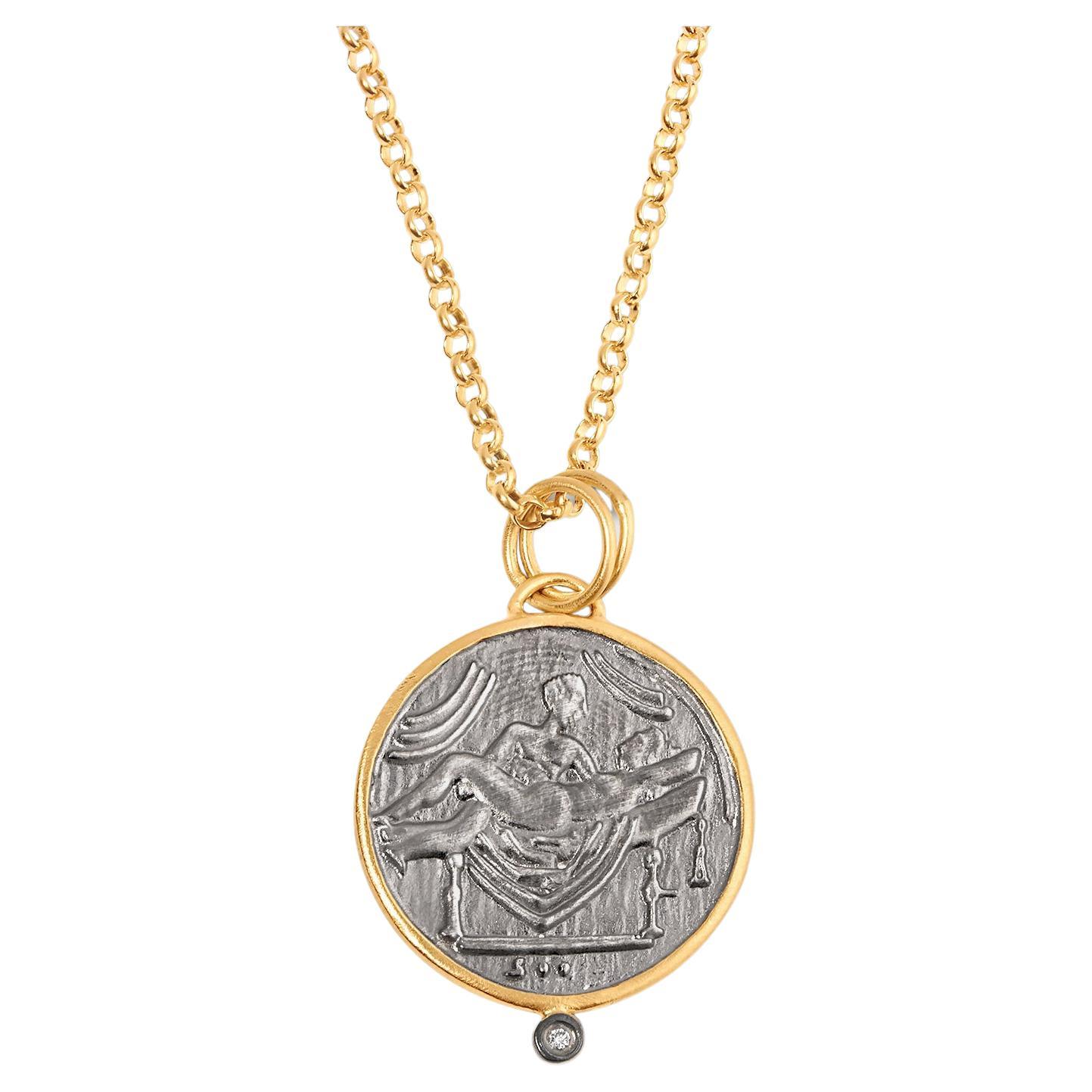 Réplique de pièce de monnaie Pompei XII en argent et or 24 carats avec diamants par Kurtulan