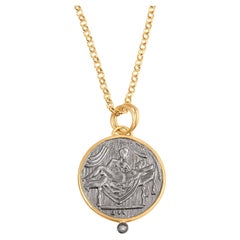Silver Pompei XII Coin Replica with Diamond 24 Karat Gold & Silver by Kurtulan