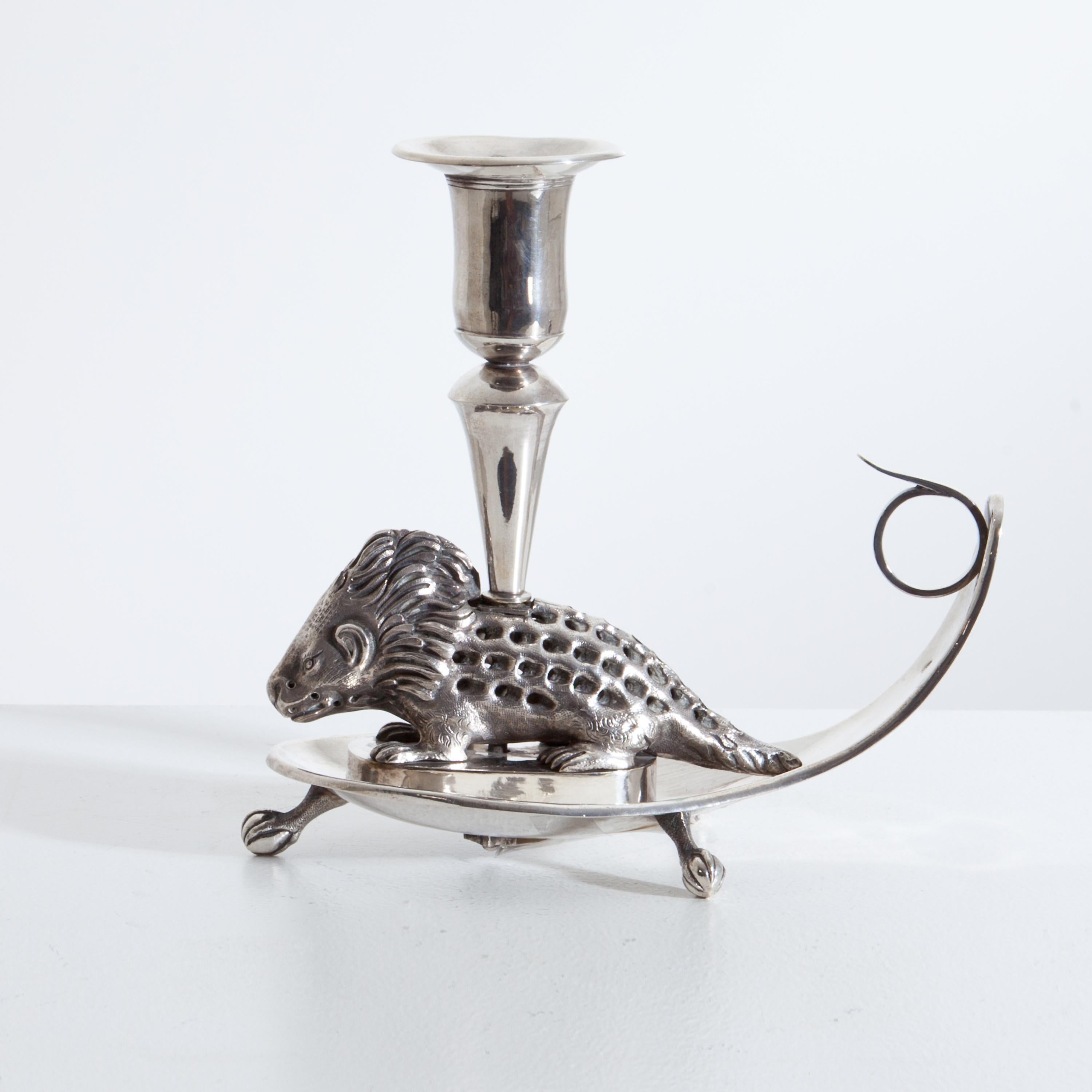 Toothpick holder in the shape of a porcupine with a candleholder on the back. Hallmarked Johann Alois Seethaler, Augsburg, 1810-1811.
