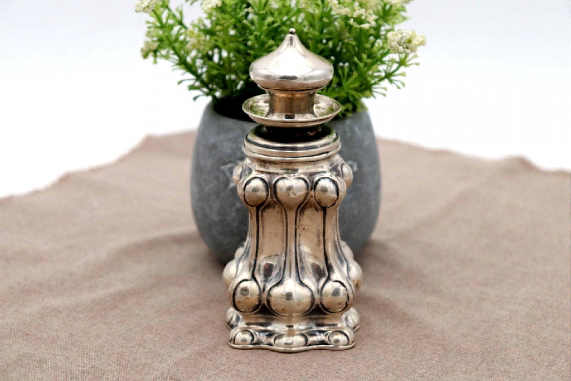 Silver pot for extreme unction with reliefs and friezes