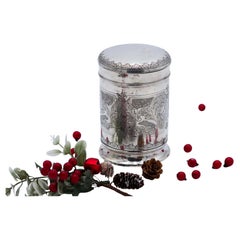 Silver pot w/ floral motifs, wreaths 
engraved borders, smooth removable lid
