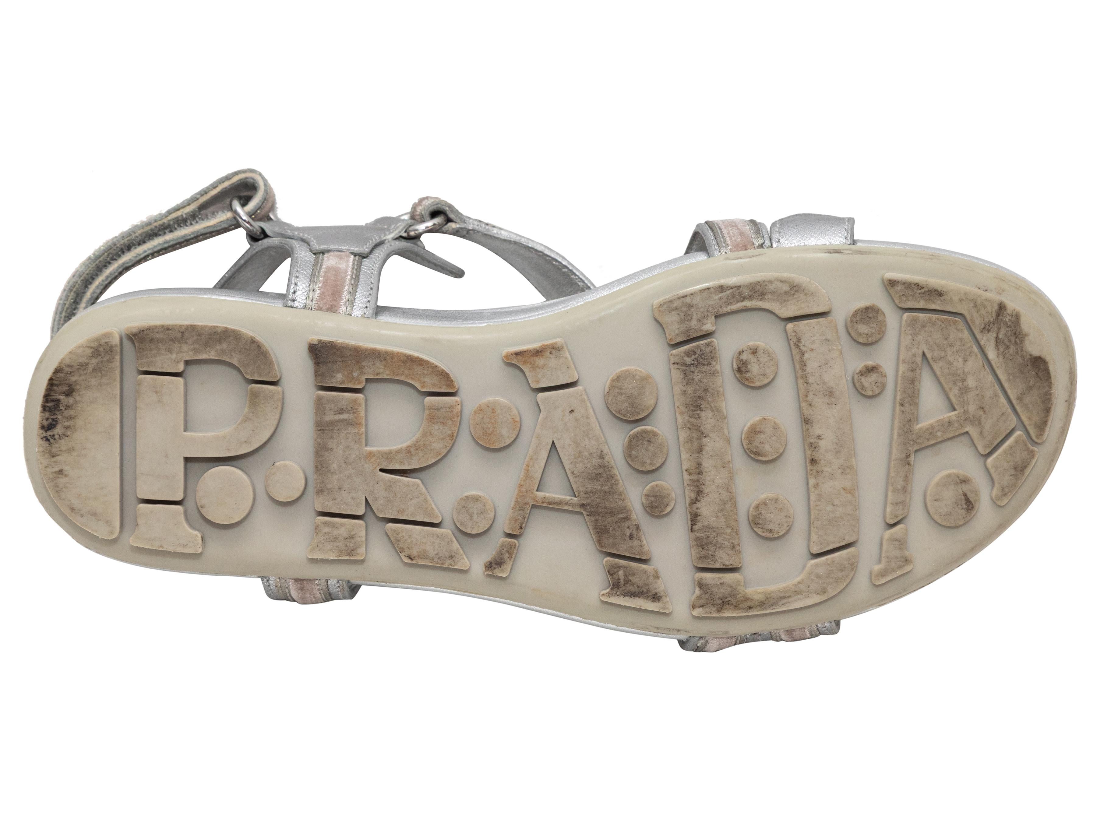 Silver Prada Leather & Velvet Strappy Sandals Size 37.5 Pour femmes en vente
