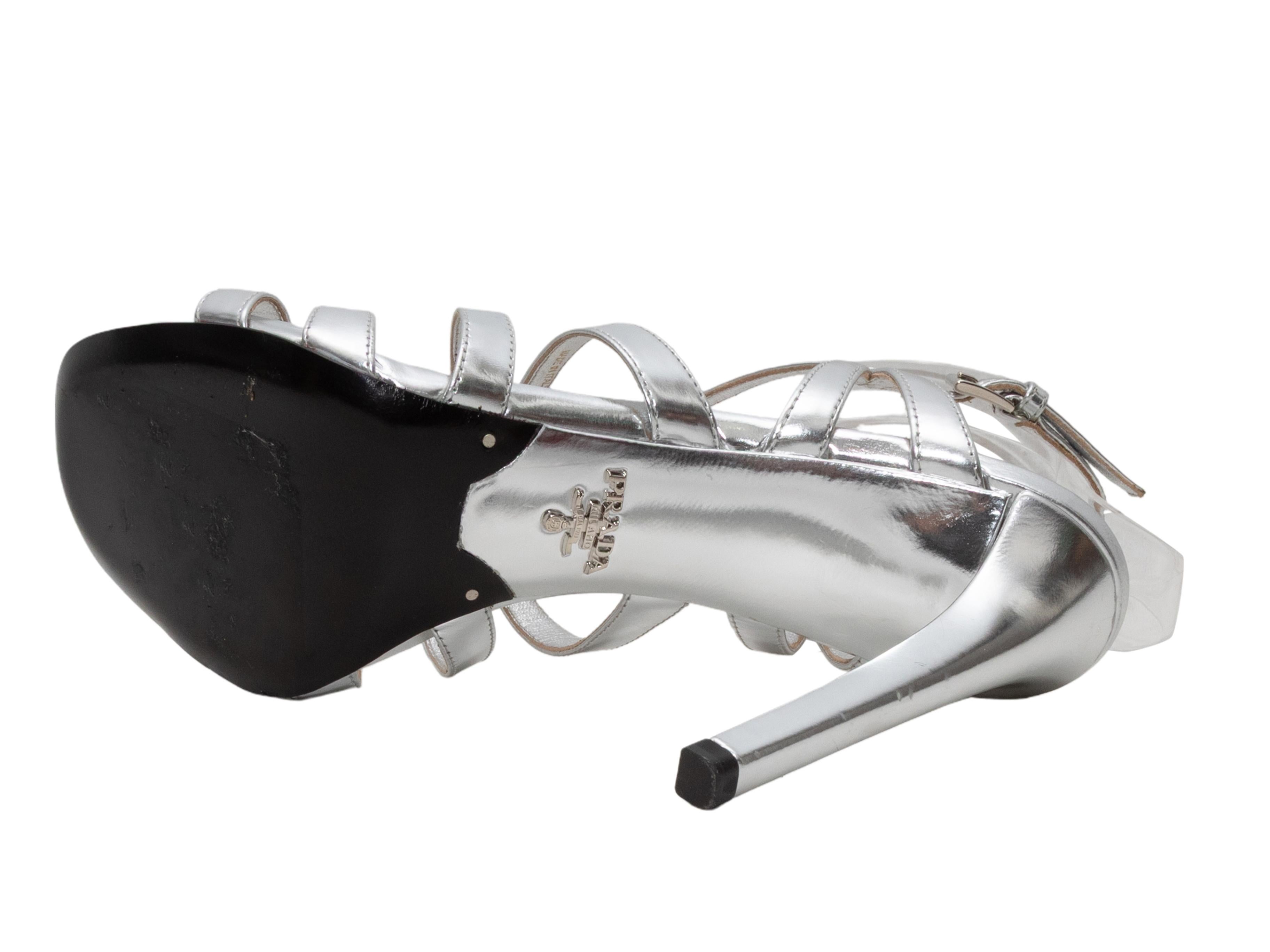 Donna Prada Silver Metallic Strappy Heeled Sandals Taglia 38 in vendita