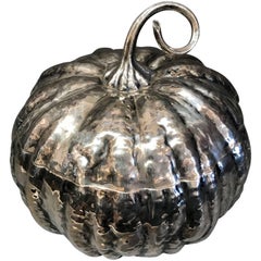 Silver Pumpkin with Glass Dish by Mario Buccellati, circa 1950 Stamped M. Bucc