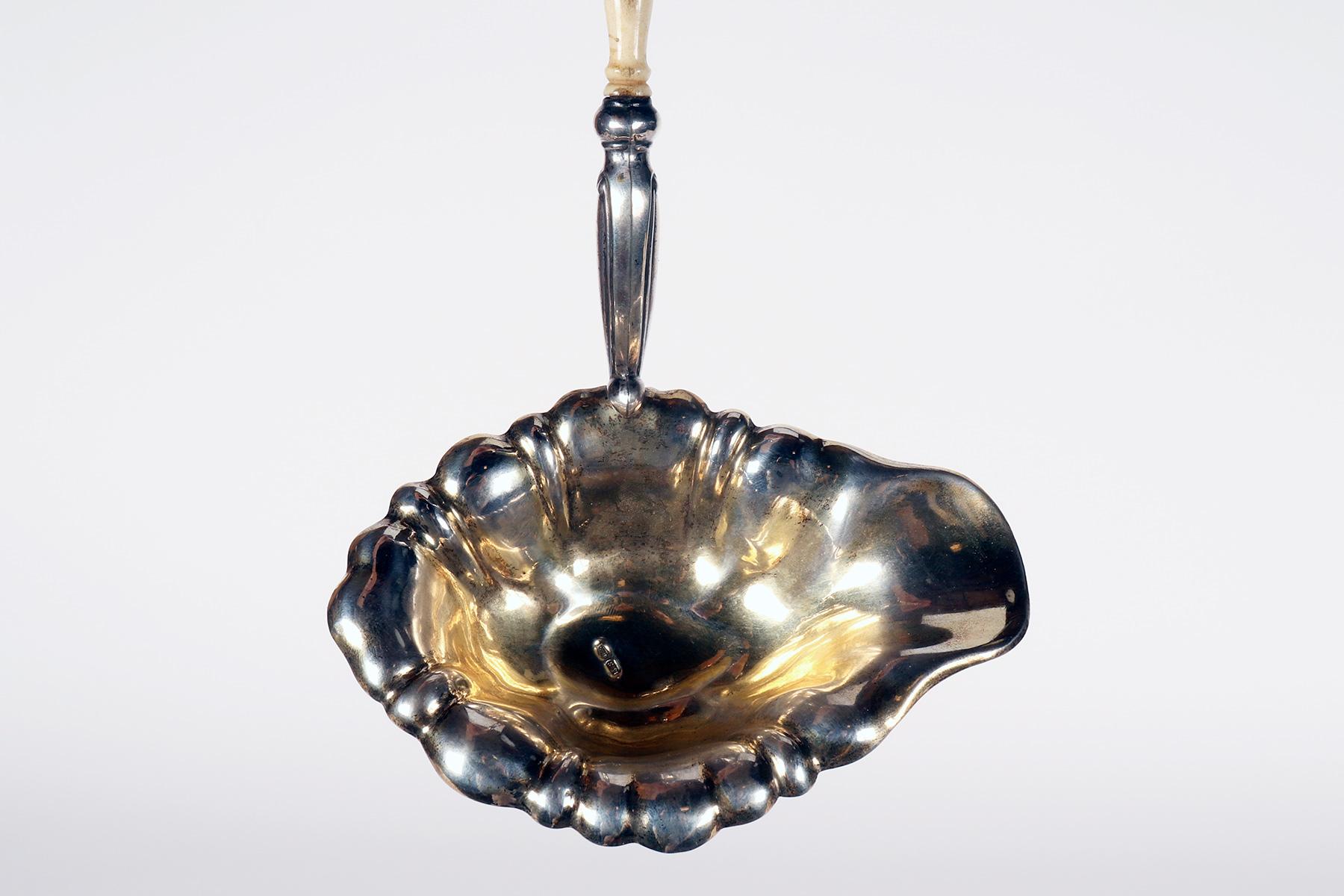 Cuchara perforadora de plata con mango de hueso, M & S, Viena Austria 1880. Austríaco en venta