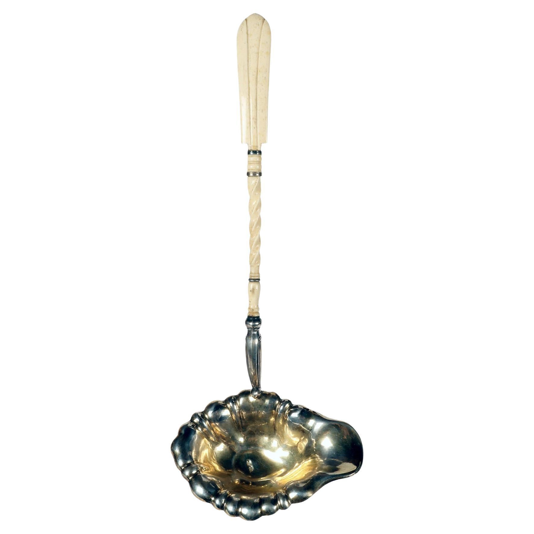 Cuchara perforadora de plata con mango de hueso, M & S, Viena Austria 1880. en venta
