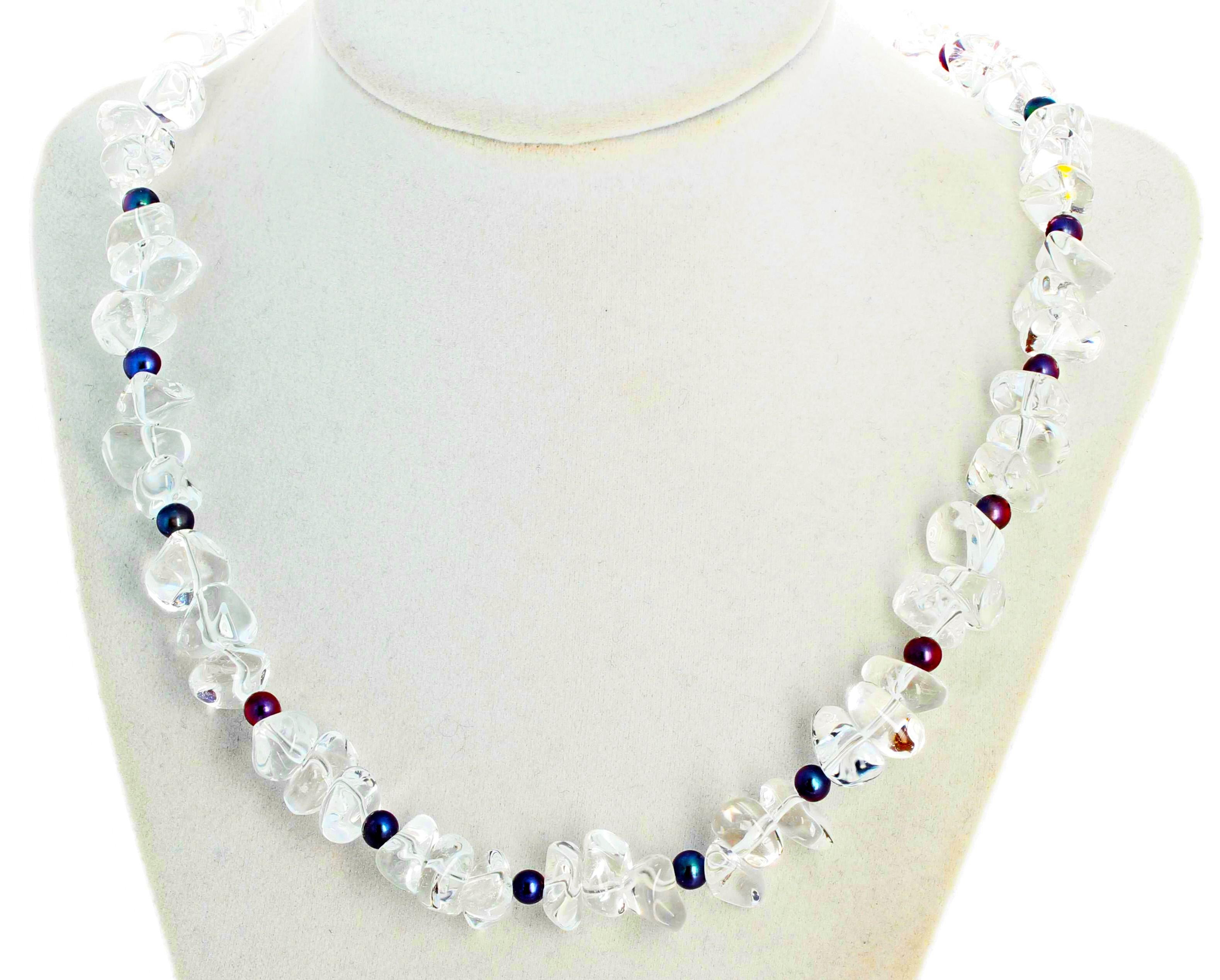 Women's or Men's Silver Quartz and Peacock Pearl Necklace