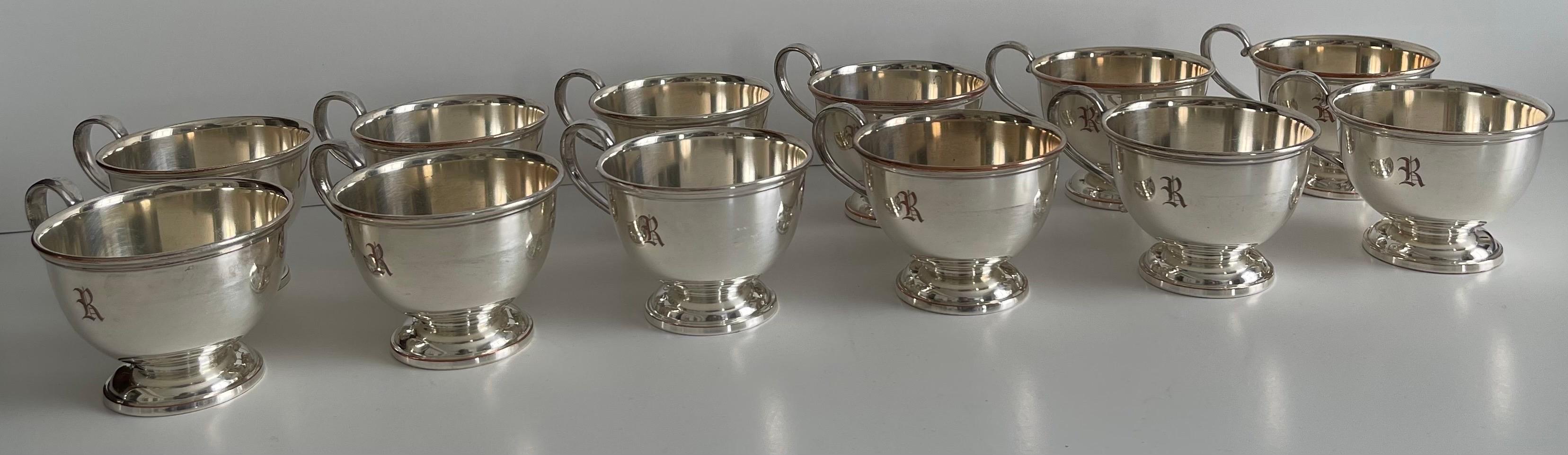 Silver Plate Silver R Monogram Punch Cups, Set of 12 For Sale