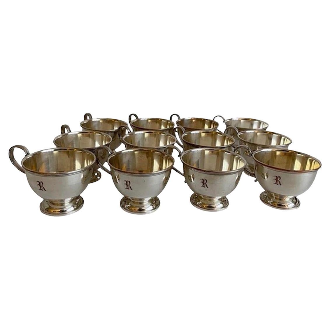 Silver R Monogram Punch Cups, Set of 12 For Sale
