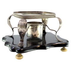 Silver raised lamp/candelabrum on patinated wood base with ivory feet