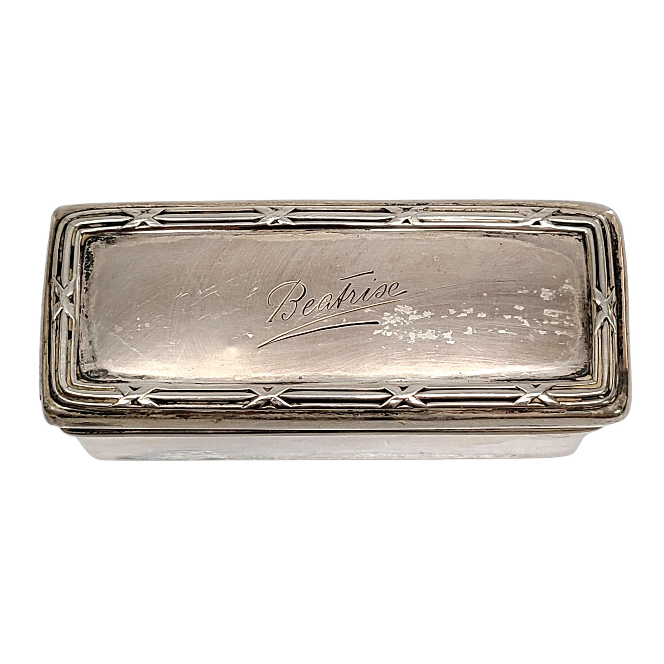 Silver Rectangle Trinket Box with Engraving In Good Condition For Sale In Washington Depot, CT