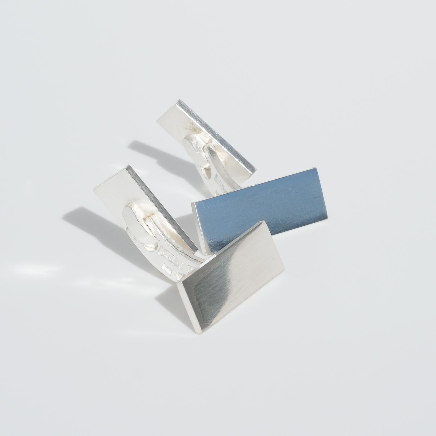 Silver Rectangular Cufflinks by Wiwen Nilsson Made Year 1974 In Good Condition For Sale In Stockholm, SE