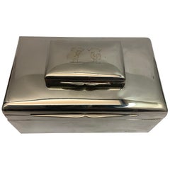 Silver Rectangular Stacking Boxes with Top Hinged Compartment