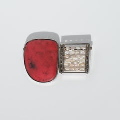 Silver, Red Stone and Beads Brooch by Thomas Raschke
