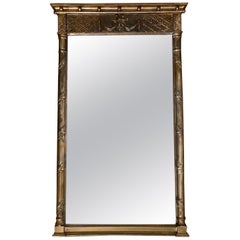 Silver Regency Style Draped Pier Beveled Wall Mirror 