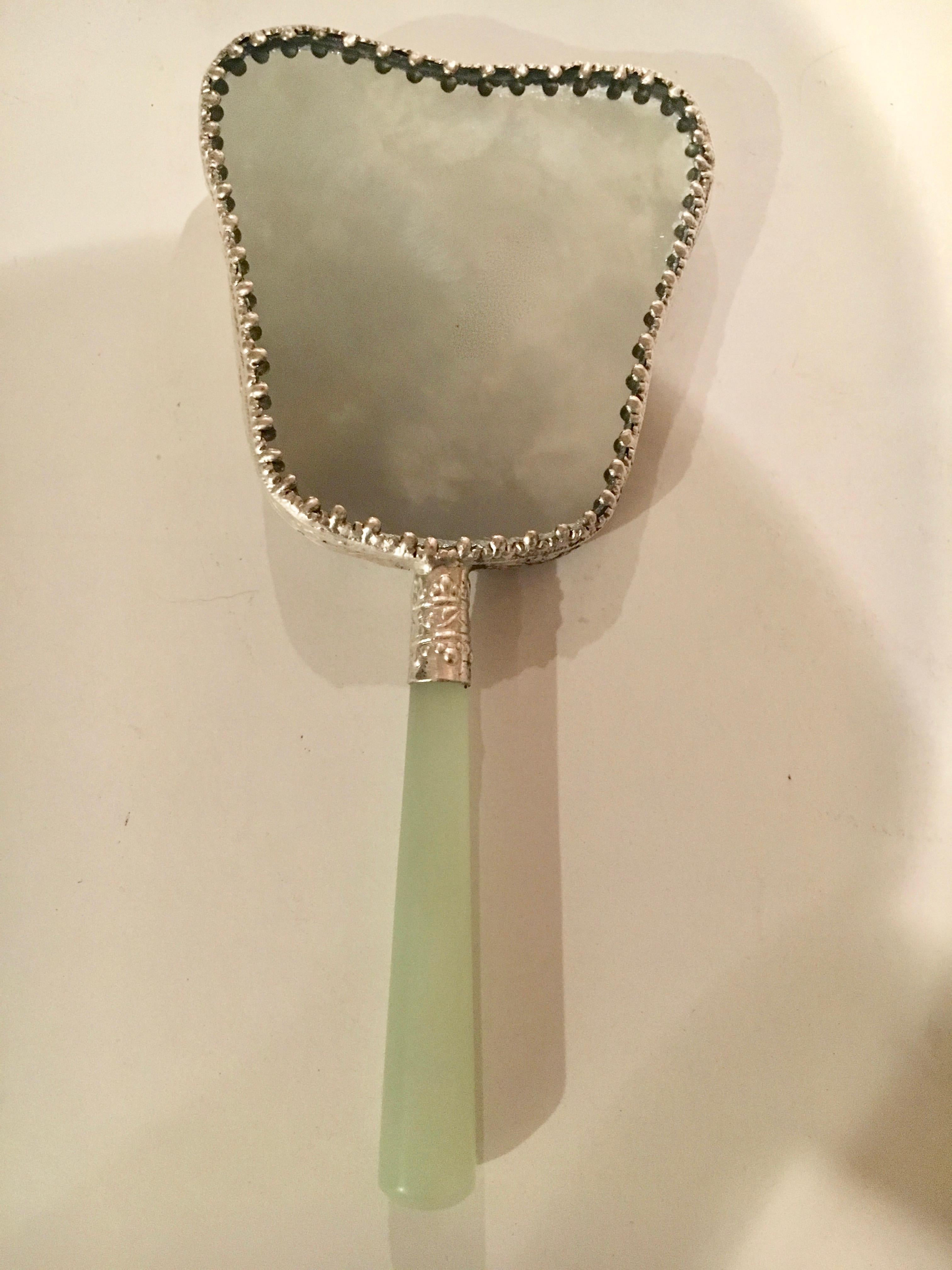 chinese hand mirror with jade handle