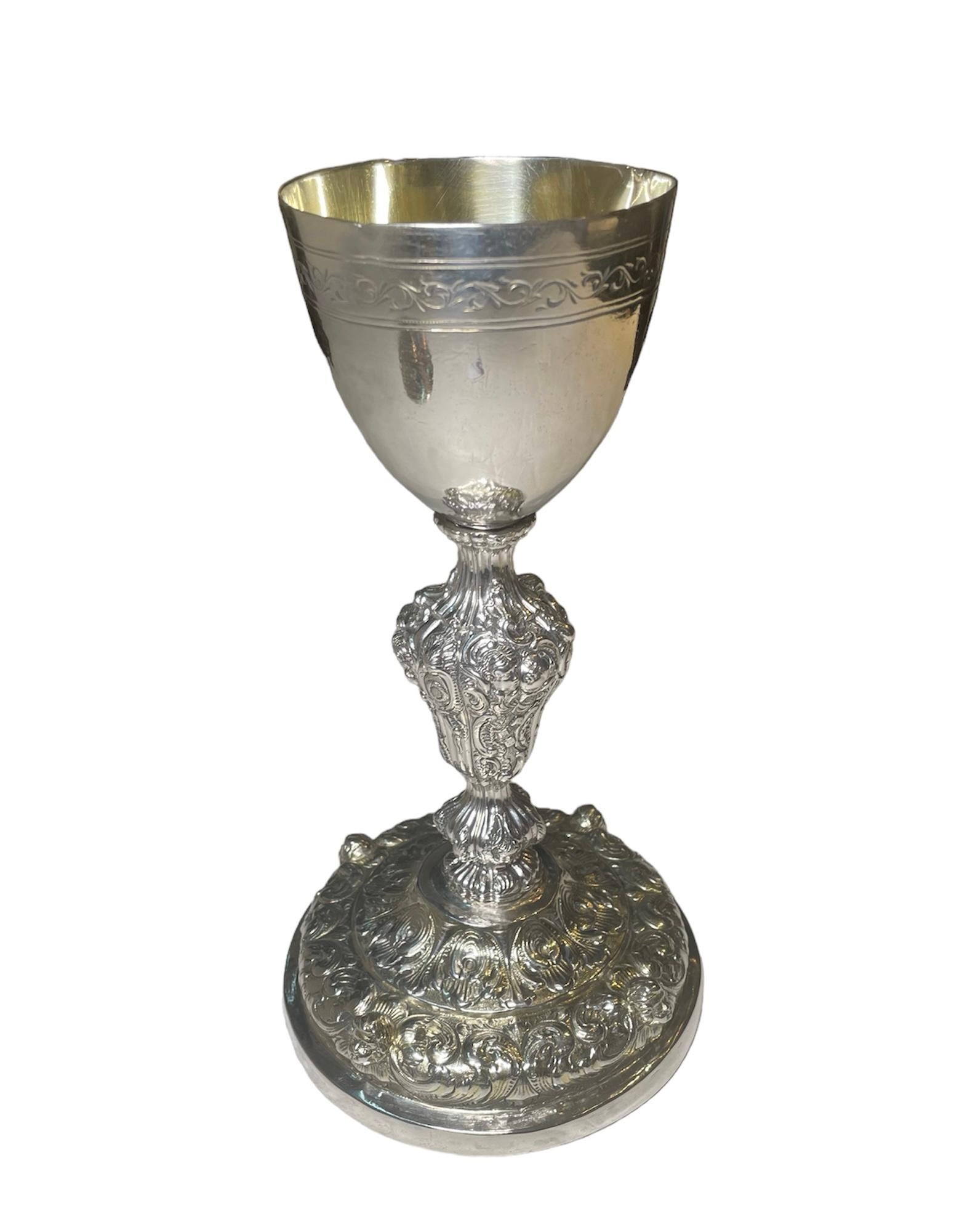 Silver Repousse Chalice And Patten For Sale 3