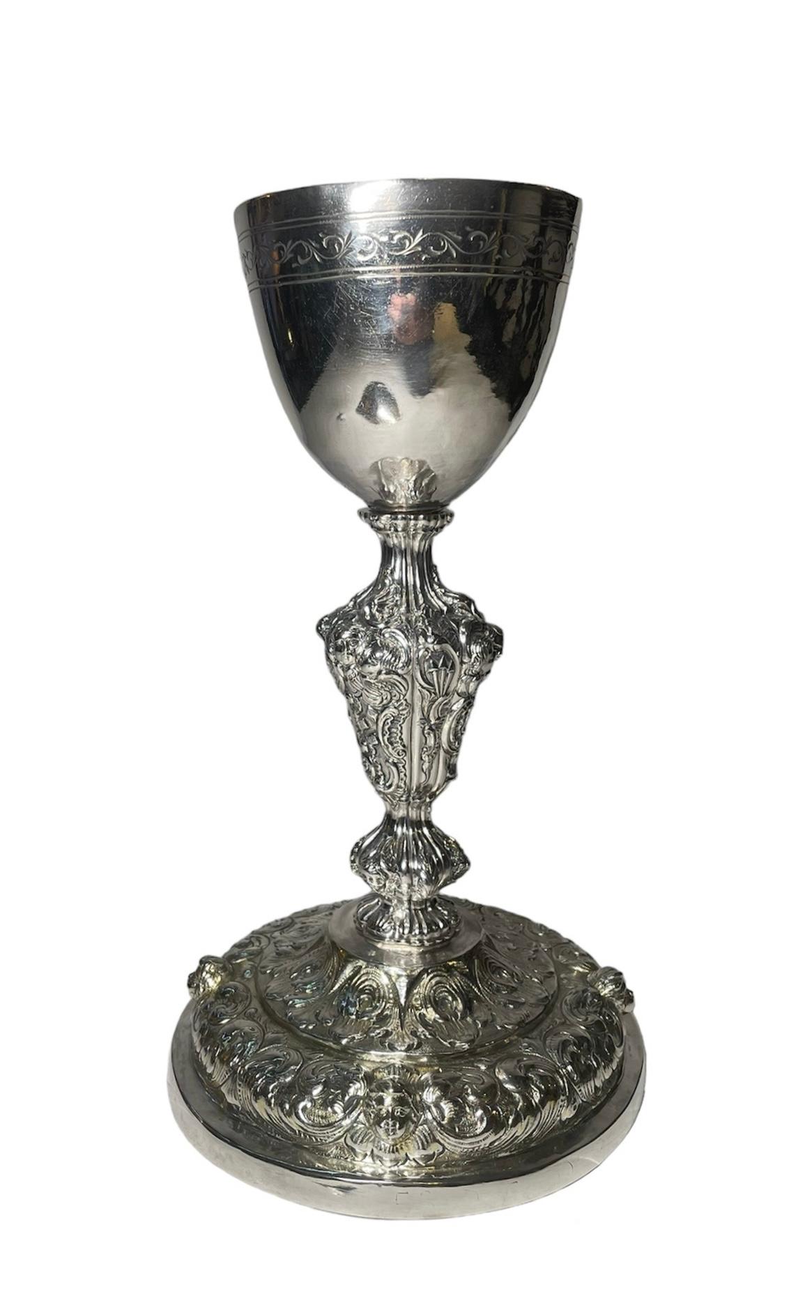 Baroque Silver Repousse Chalice And Patten For Sale