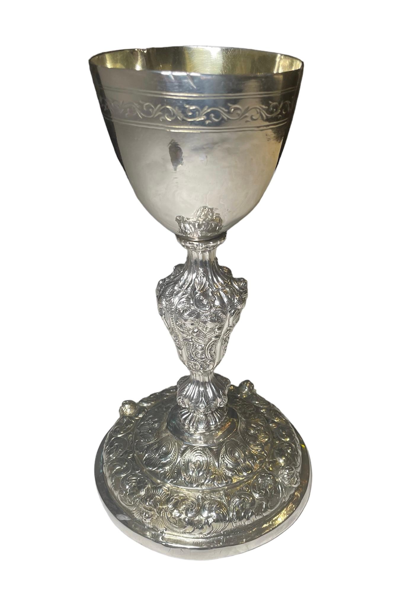 Silver Repousse Chalice And Patten For Sale 2