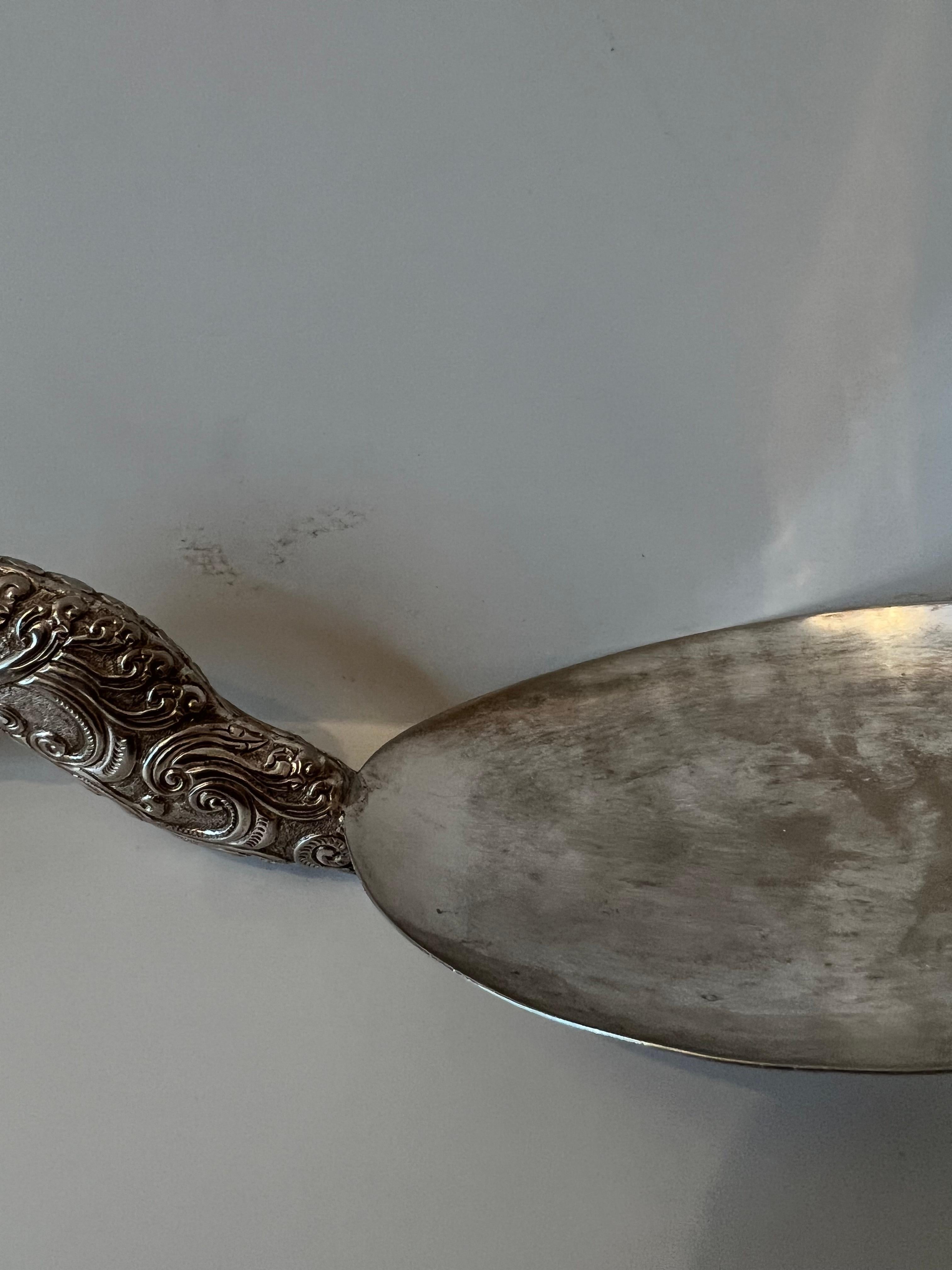 Silver Repoussé Serving Spoon with Peacock For Sale 4