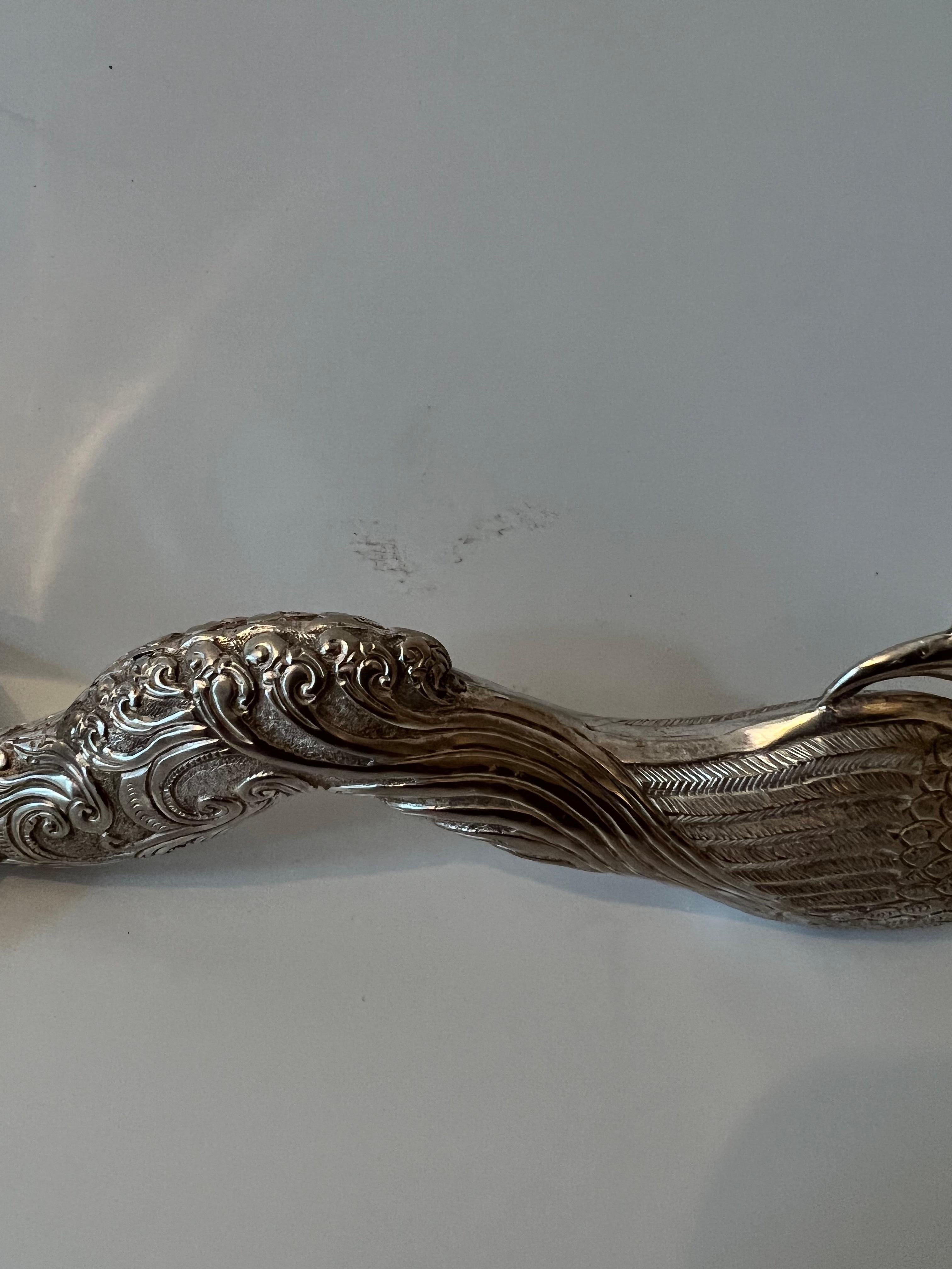 Silver Repoussé Serving Spoon with Peacock For Sale 7