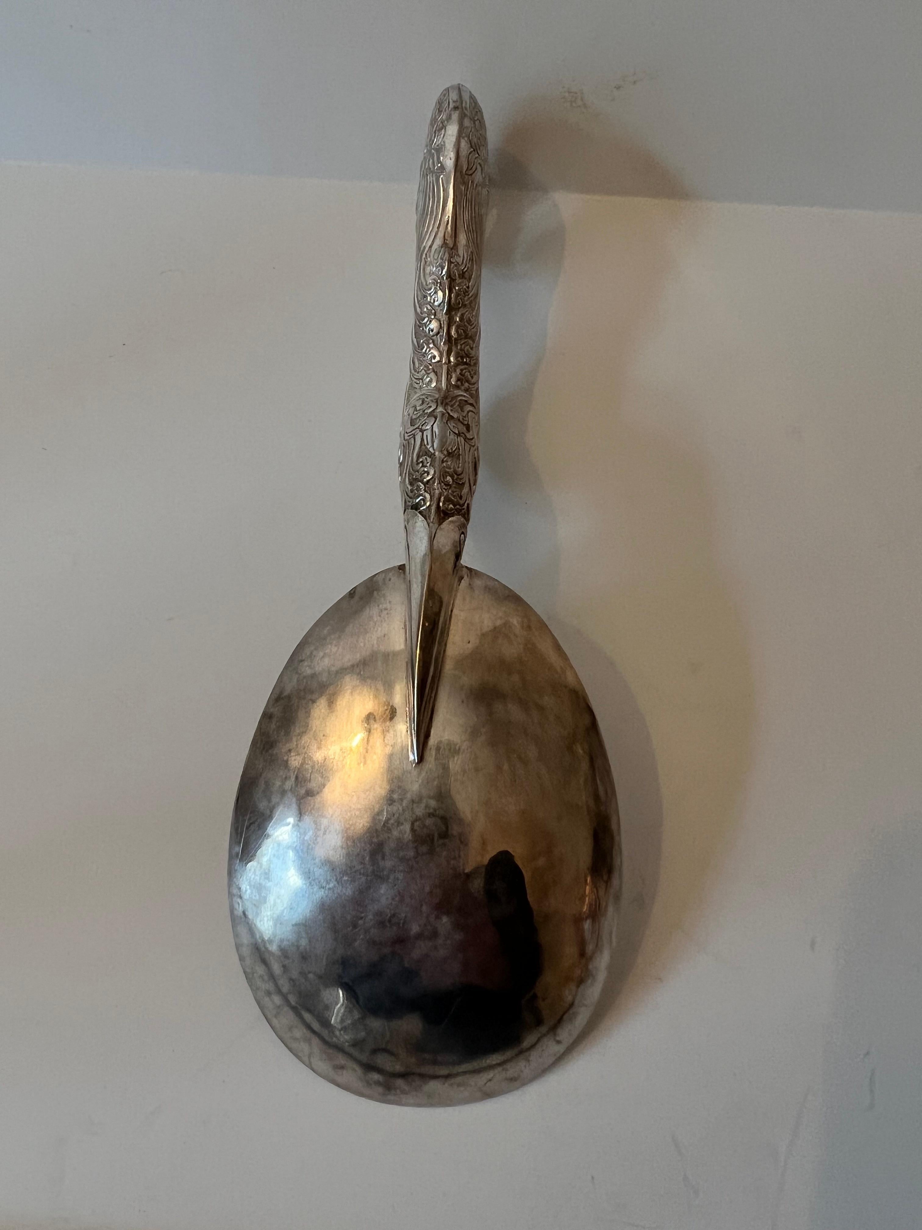 Silver Repoussé Serving Spoon with Peacock For Sale 11