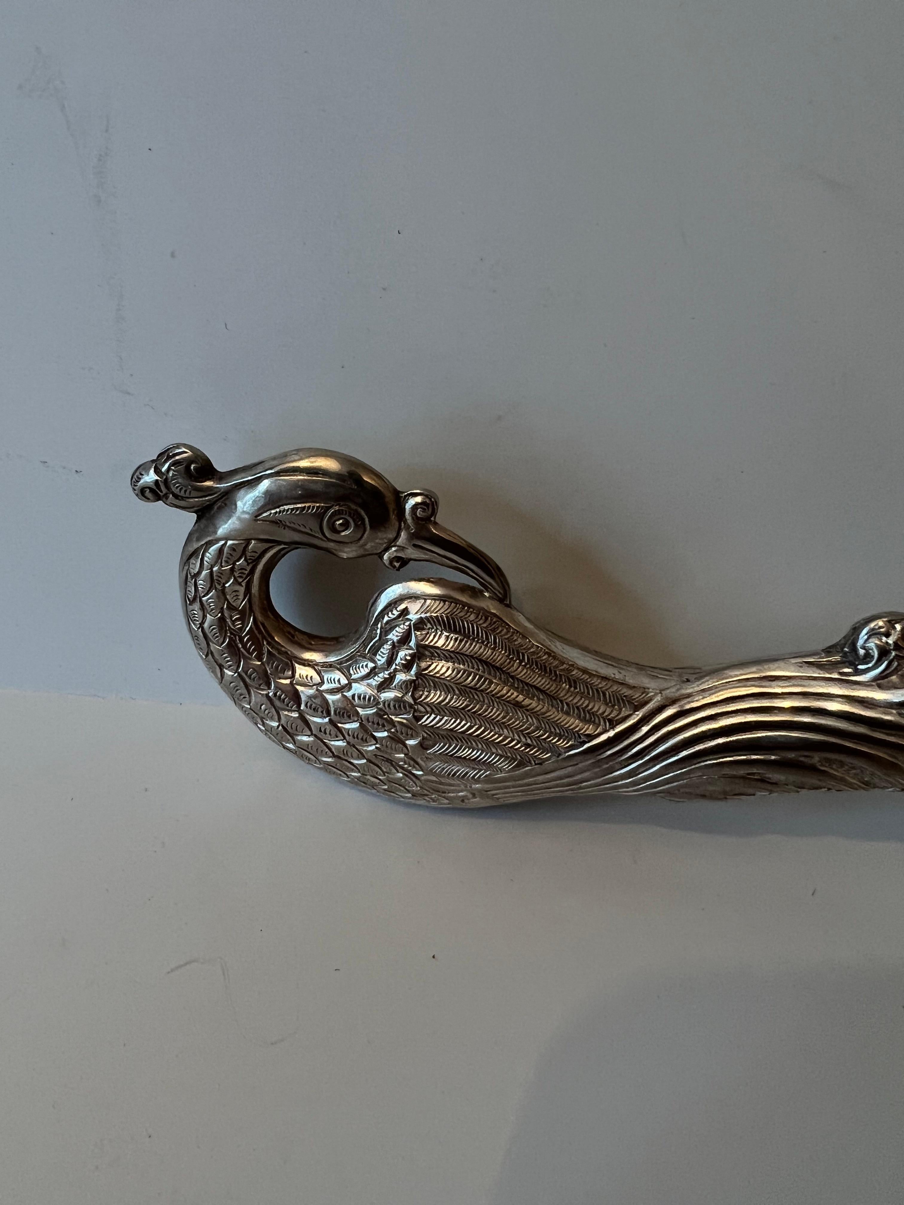Silver Repoussé Serving Spoon with Peacock For Sale 2
