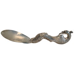 Silver Repoussé Serving Spoon with Peacock