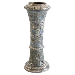 Silver Repoussé Umbrella Stand or Vase, British Hallmarked, 19th Century