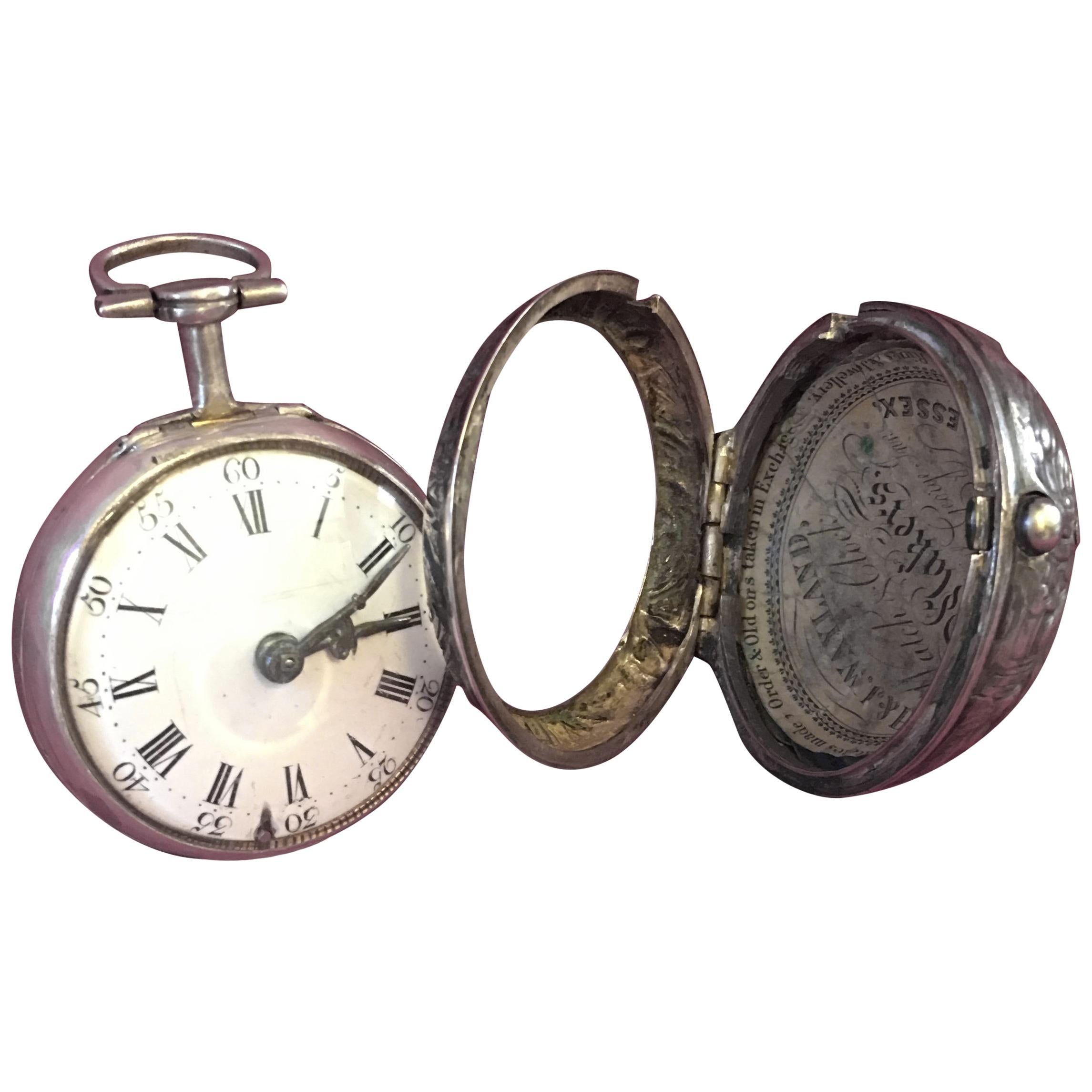 Late 18th Century Silver Pear Shaped Repousse Verge Fusee Pocket Watch 