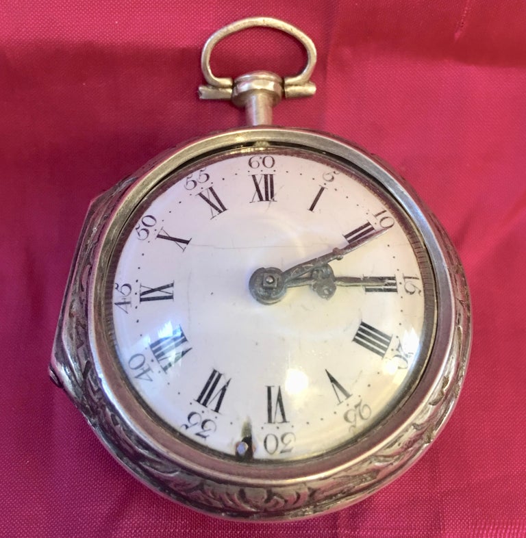 Silver Repousse Verge Fusee Pocket Watch For Sale at 1stdibs