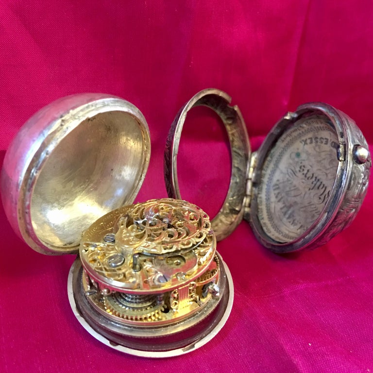 Silver Repousse Verge Fusee Pocket Watch For Sale at 1stdibs
