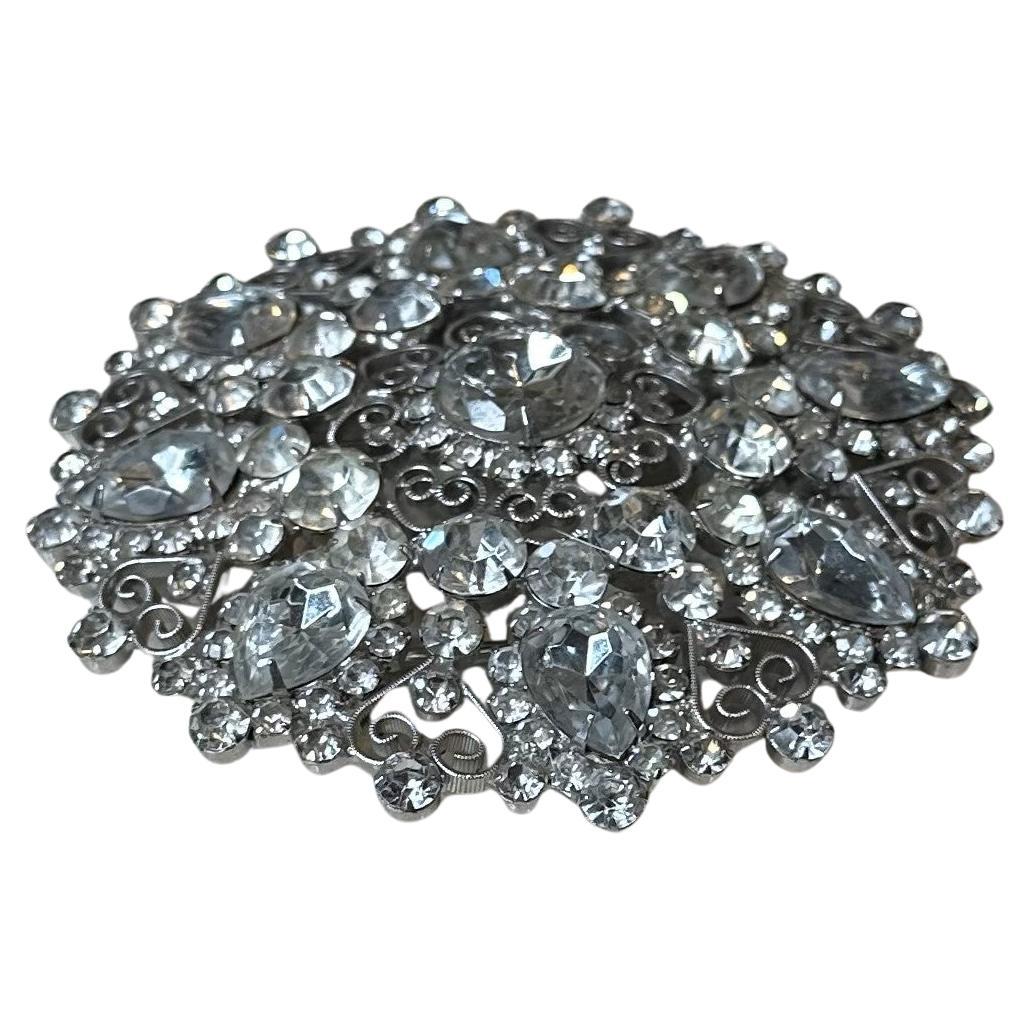 Vintage Silver Rhinestone Belt Buckle