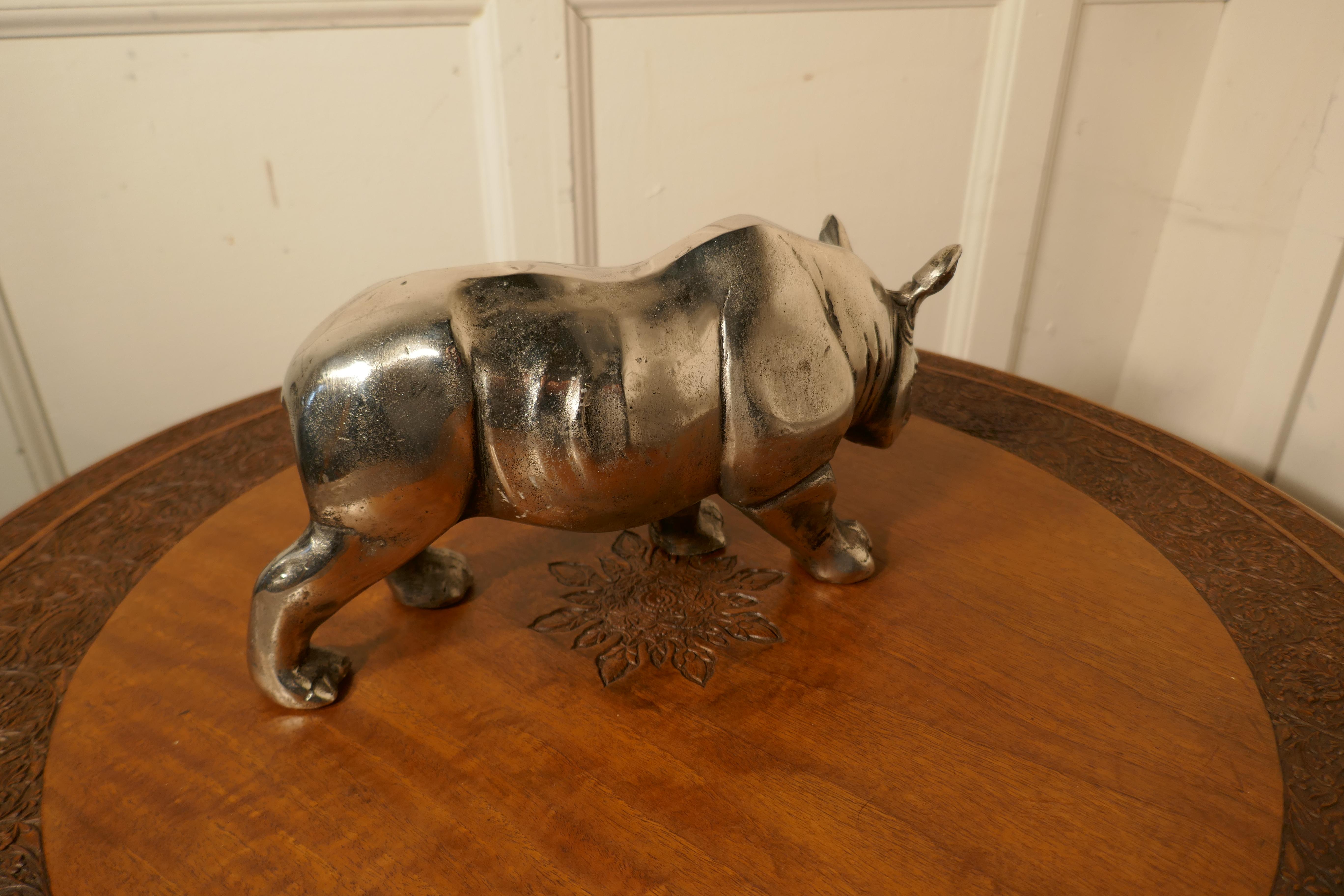 Folk Art Silver Rhino Desk Ornament