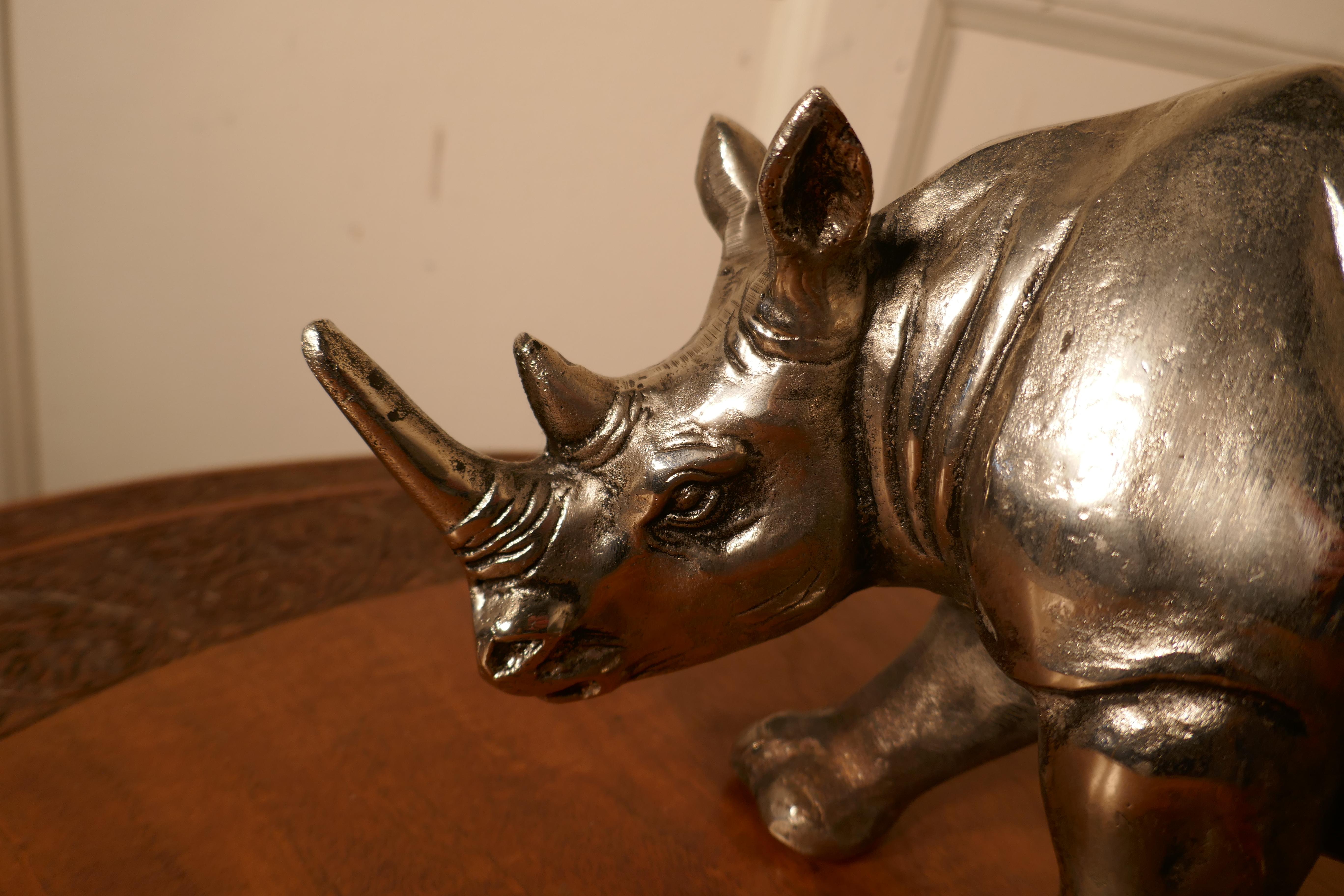 Steel Silver Rhino Desk Ornament