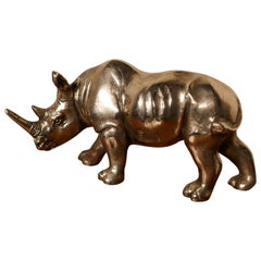 Vintage Silver Rhino Desk Ornament