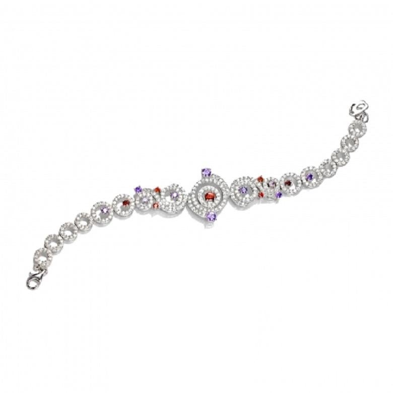 Silver Rhodium Plating Amethyst Garnet Chain Bracelet by Feri In New Condition For Sale In Valenton, FR