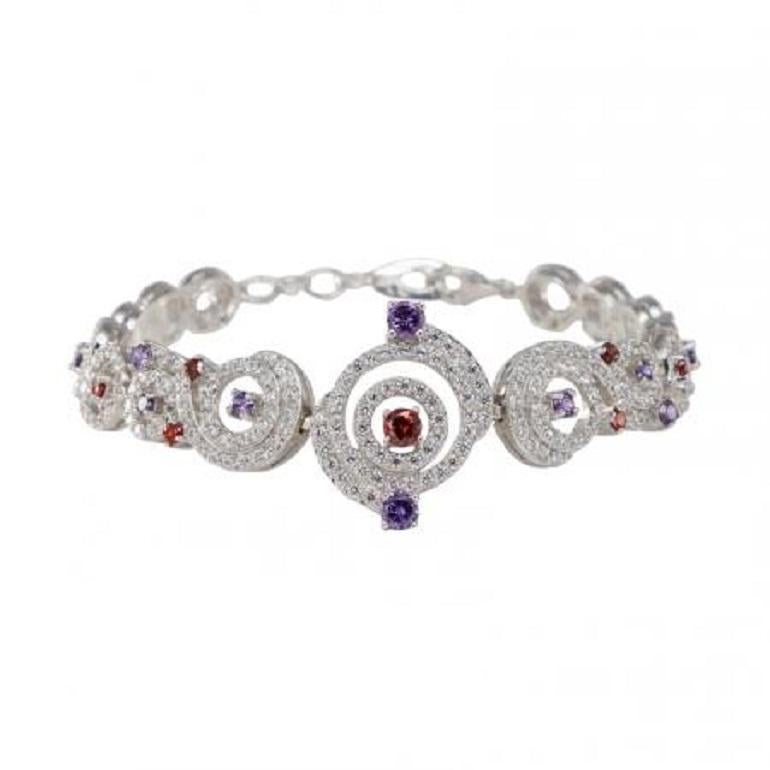 Women's Silver Rhodium Plating Amethyst Garnet Chain Bracelet by Feri For Sale