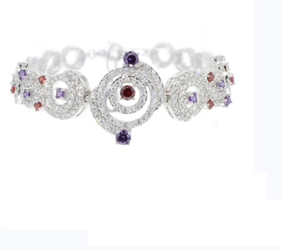 Silver Rhodium Plating Amethyst Garnet Chain Bracelet by Feri For Sale 3
