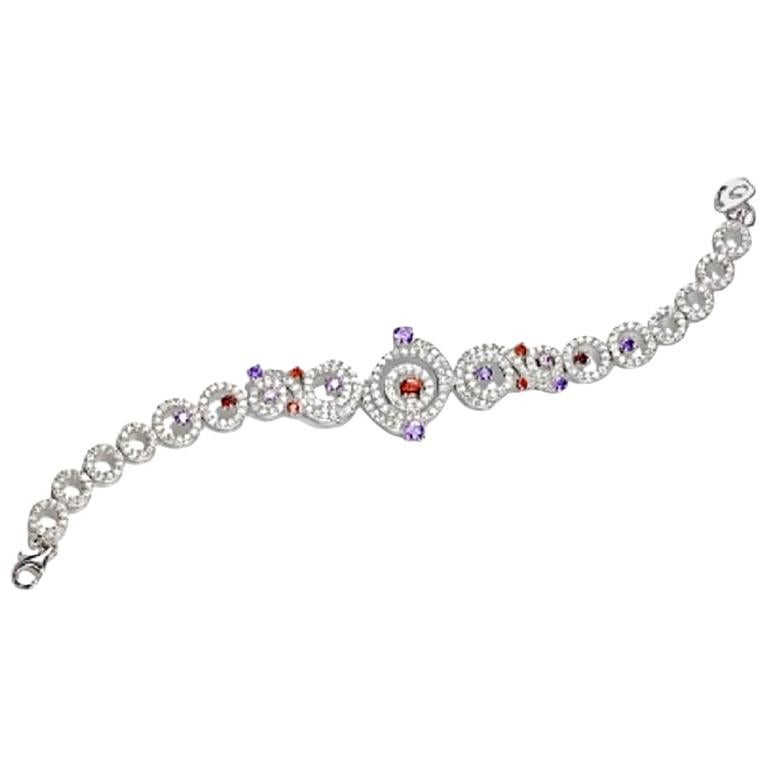 Silver Rhodium Plating Amethyst Garnet Chain Bracelet by Feri For Sale