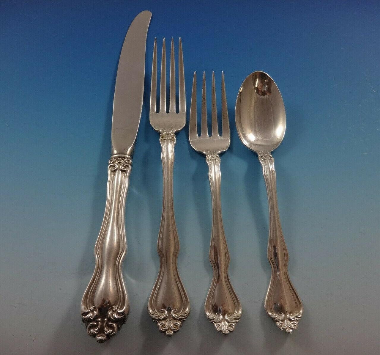 Silver Rhythm by International Sterling Silver Flatware Set 12 Service 110 Pcs In Excellent Condition For Sale In Big Bend, WI