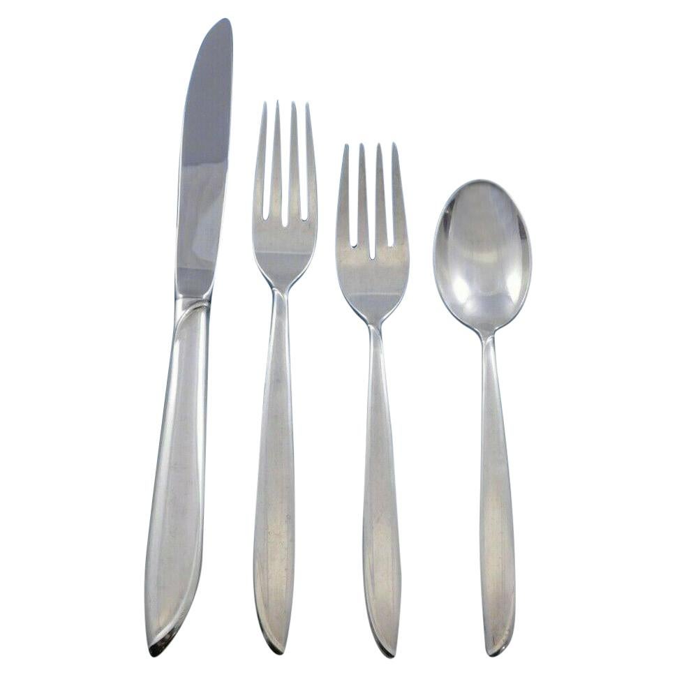 Silver Rhythm by International Sterling Silver Flatware Set 12 Service 56 Pieces For Sale