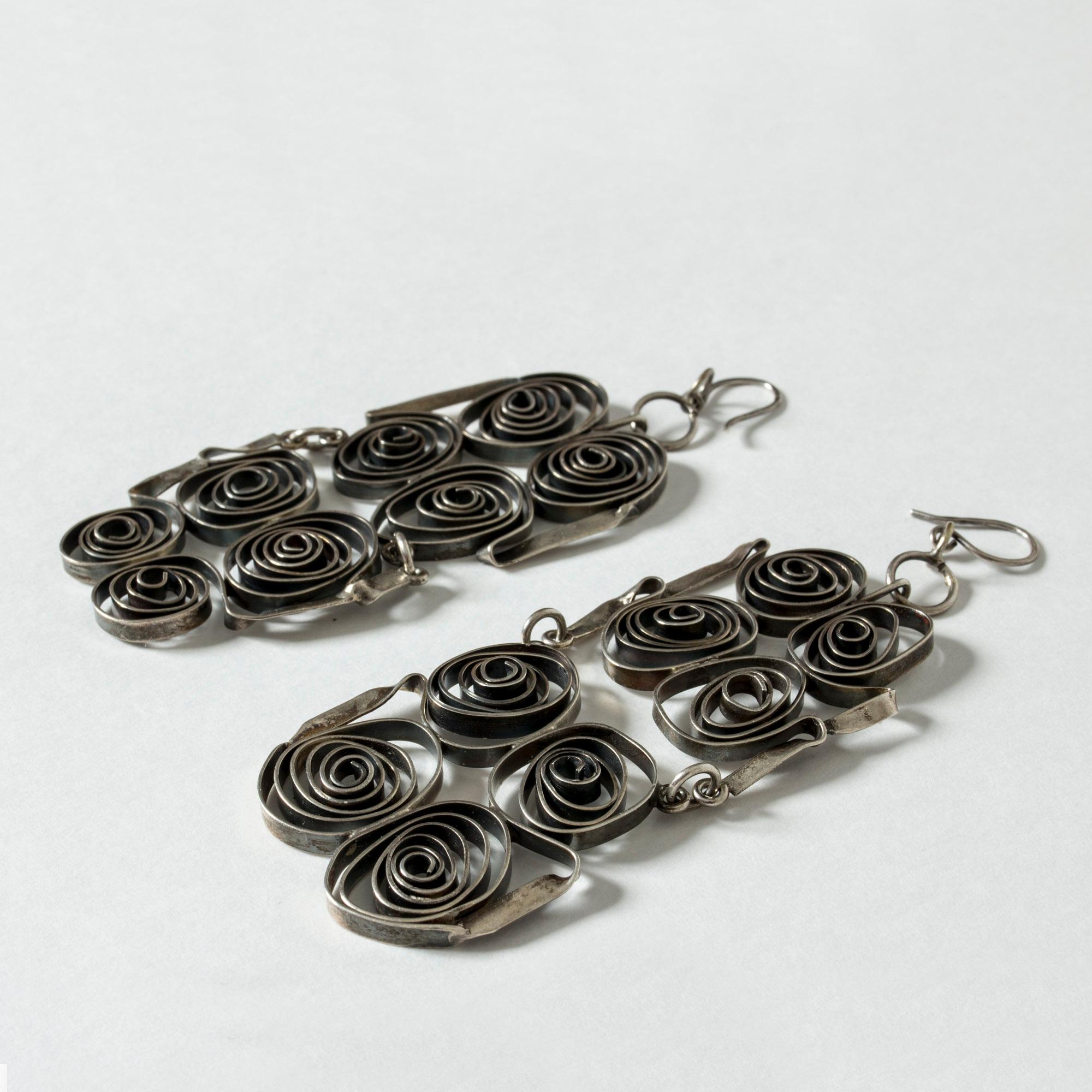 Modernist Silver Ribbon Earrings by Liisa Vitali, Finland, 1968