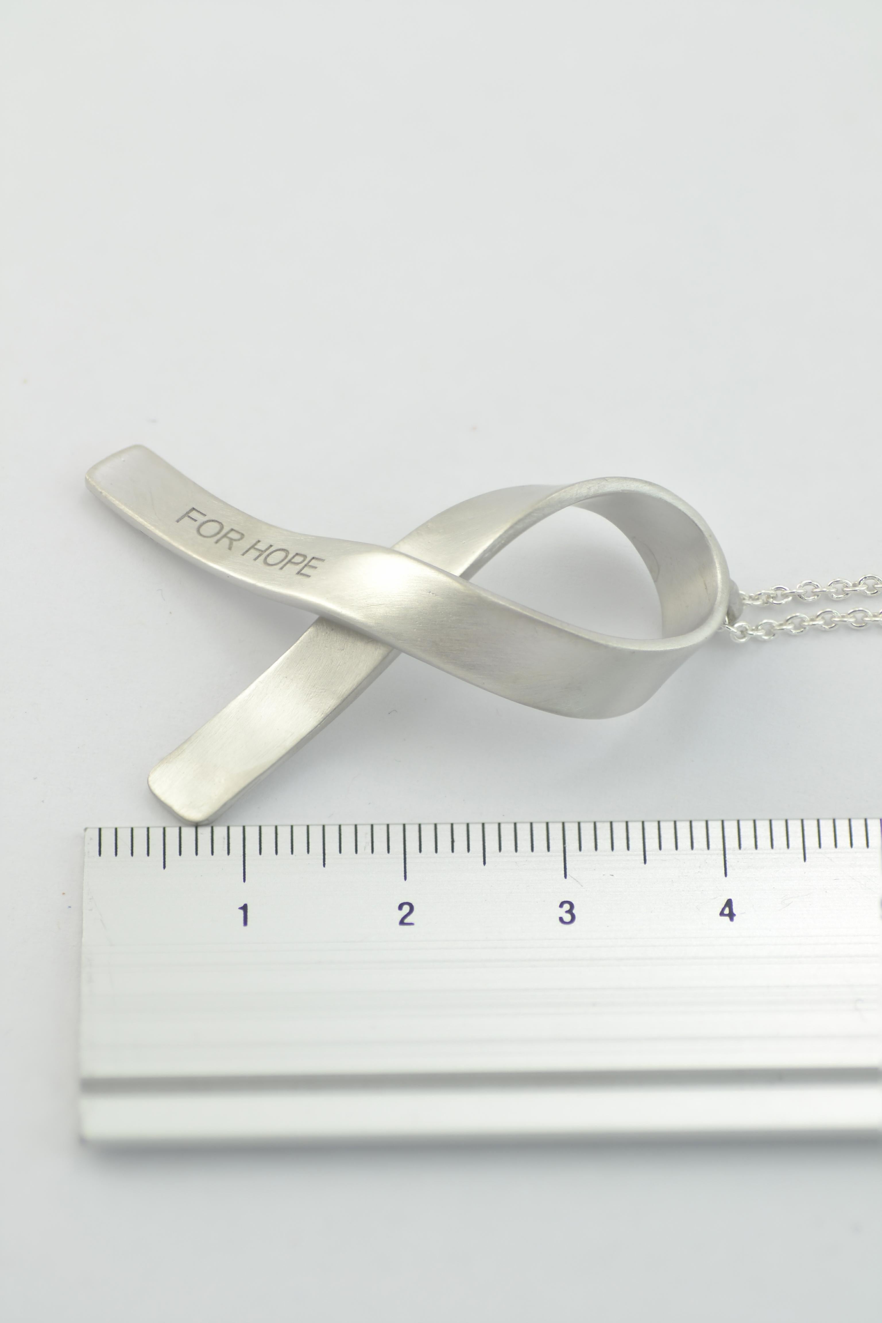 Women's or Men's Silver Ribbon for Hope Made in Italy Necklace
