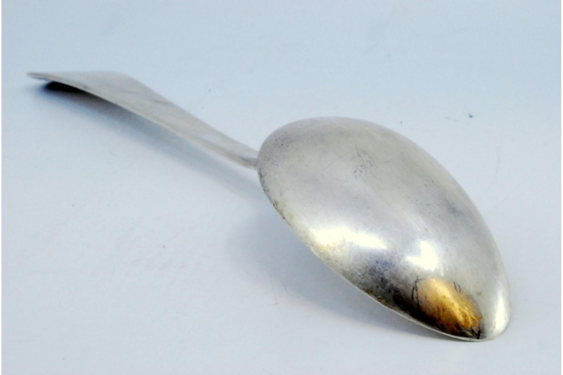Silver rice and serving spoon with raised grooves along the handle en venta 1