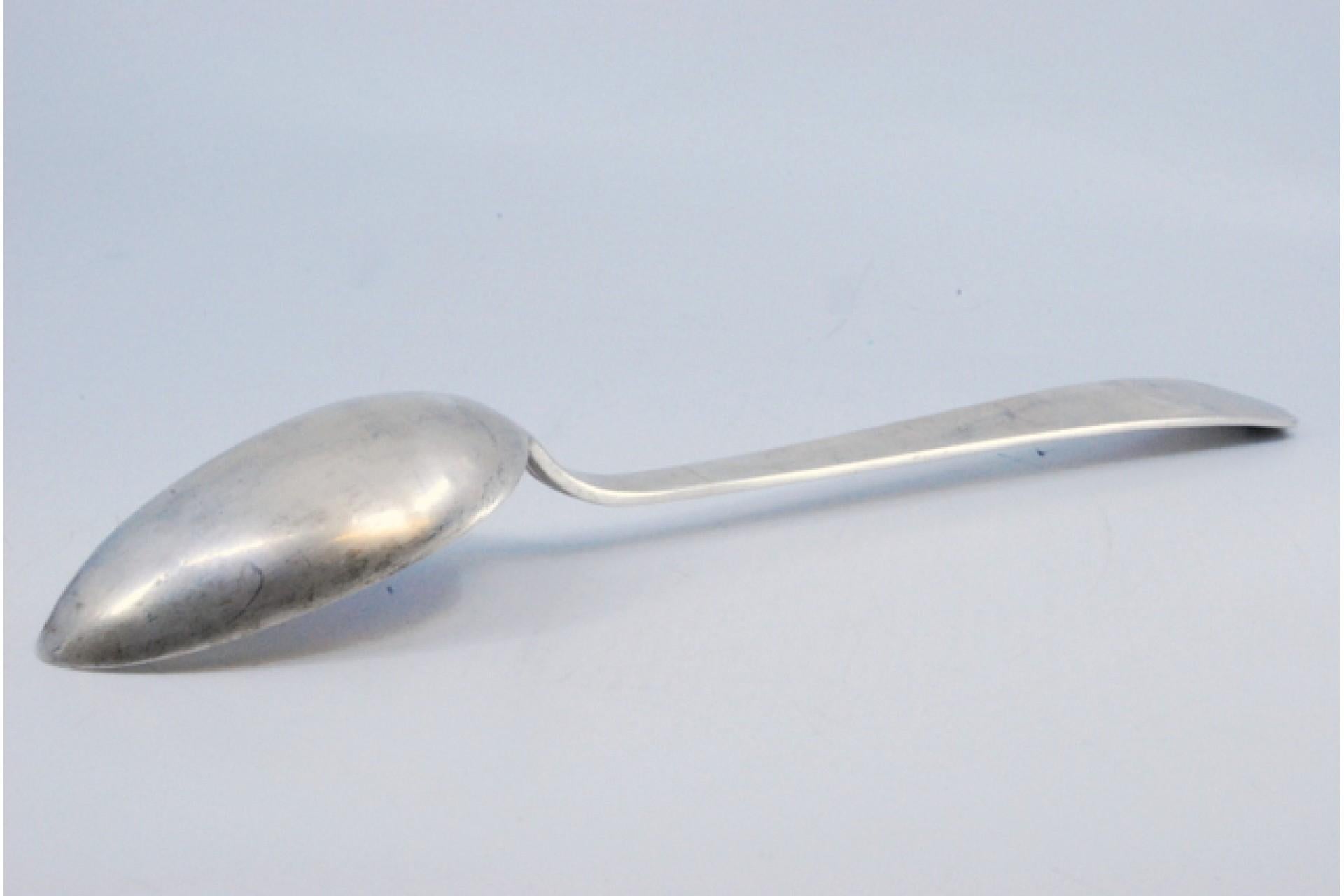 Silver rice and serving spoon with raised grooves along the handle en venta 2