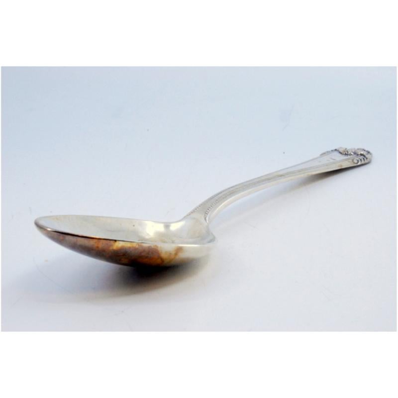 Silver rice and serving spoon with trim and shell shape on the handle en venta 1
