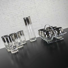 Silver Rim Ombre 14 Pc Cocktail Set Collins Roly Polys Pitcher Dorothy Thorpe