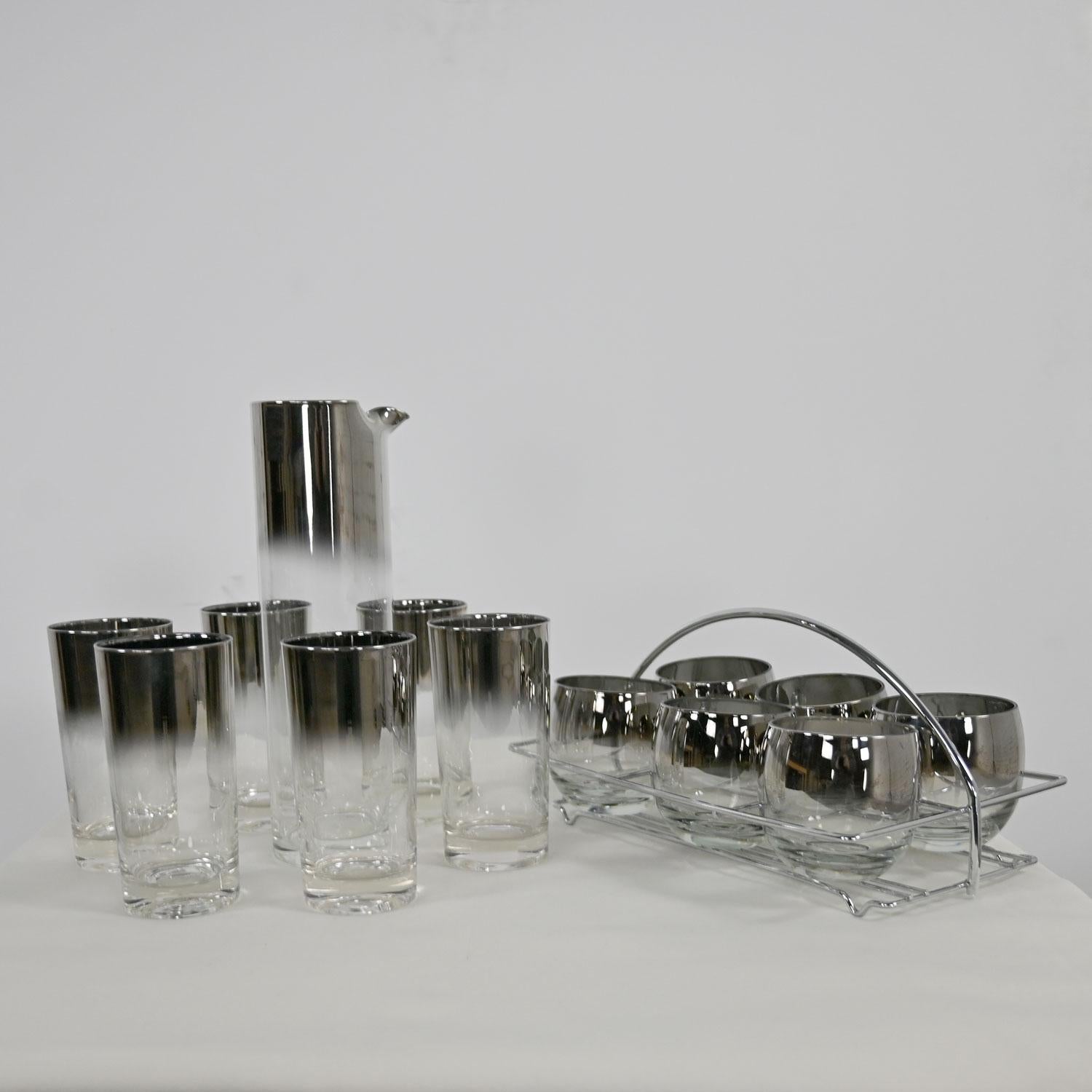 Silver Rim Ombre 14 Pc Cocktail Set Collins Roly Polys Pitcher Dorothy Thorpe 2